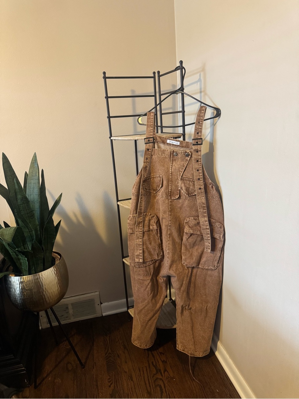 Women's Brown Corduroy Overalls with Front Utility Pockets